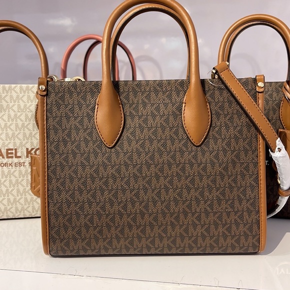 Michael Kors Mirella Small Shopper Top Zip Crossbody Bag Brown Logo MK - Picture 6 of 16
